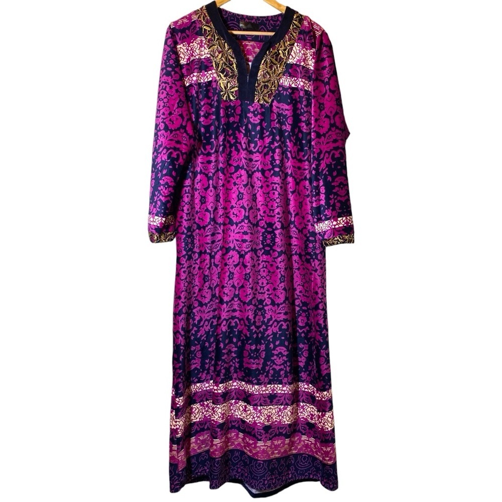 Vintage MSZ Robe Size Large Full Length‎ Housecoat MuuMuu Velvety Velour 1/4 Zip